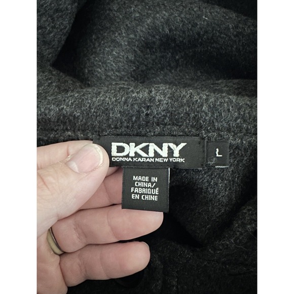 DKNY Womens Oversized Hooded Pea Coat Size L Gray Wool Lagenlook Quiet Luxury - Picture 7 of 11